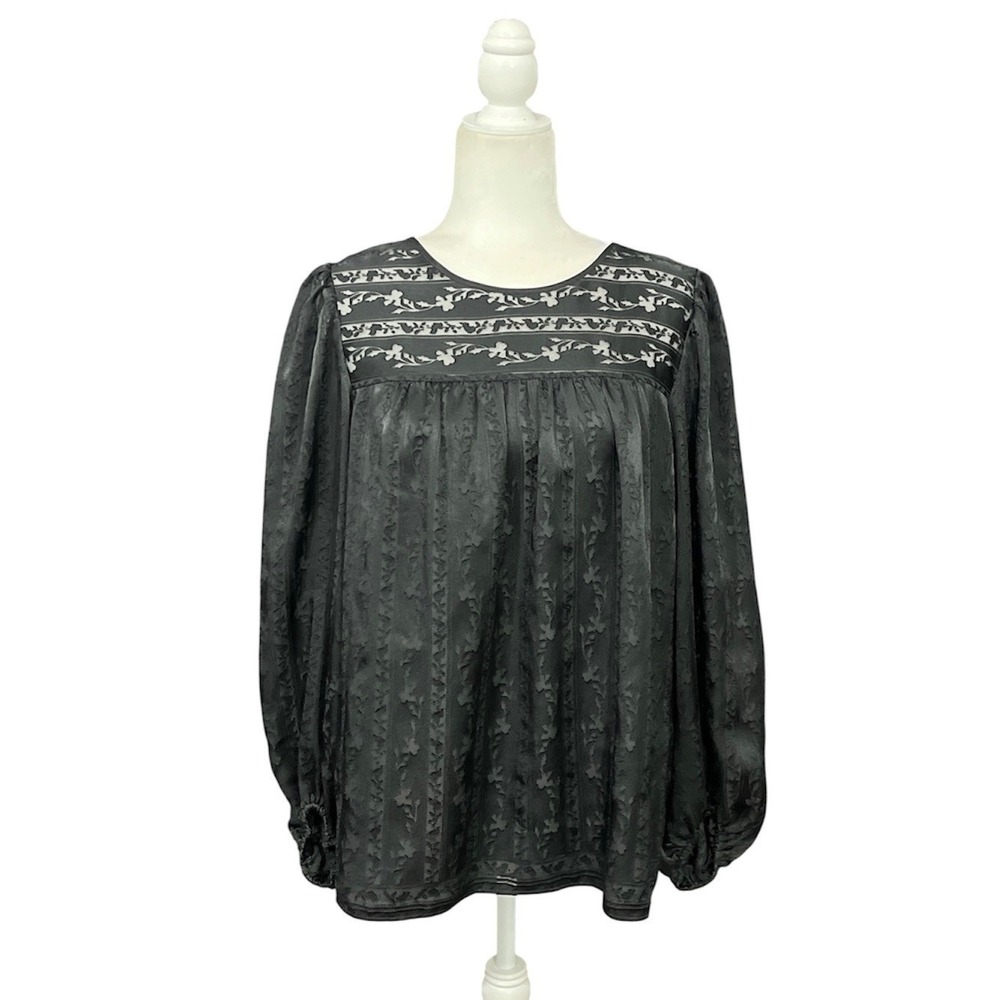 Dark Romantic Sz Medium Puff Sleeve Floral Blouse Max Studio Fairycore - Picture 1 of 7